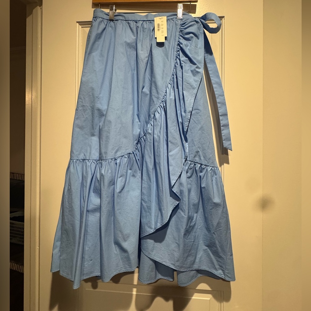 J. Crew Light Blue Asymmetrical Ruffle Midi Skirt - Picture 2 of 5